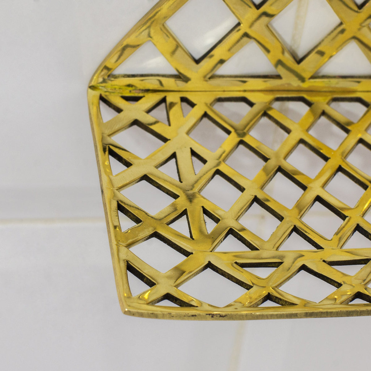 Unlacquered Brass Corner Shower Shelf Grid | Brass Floating Shower Caddy - Insideast