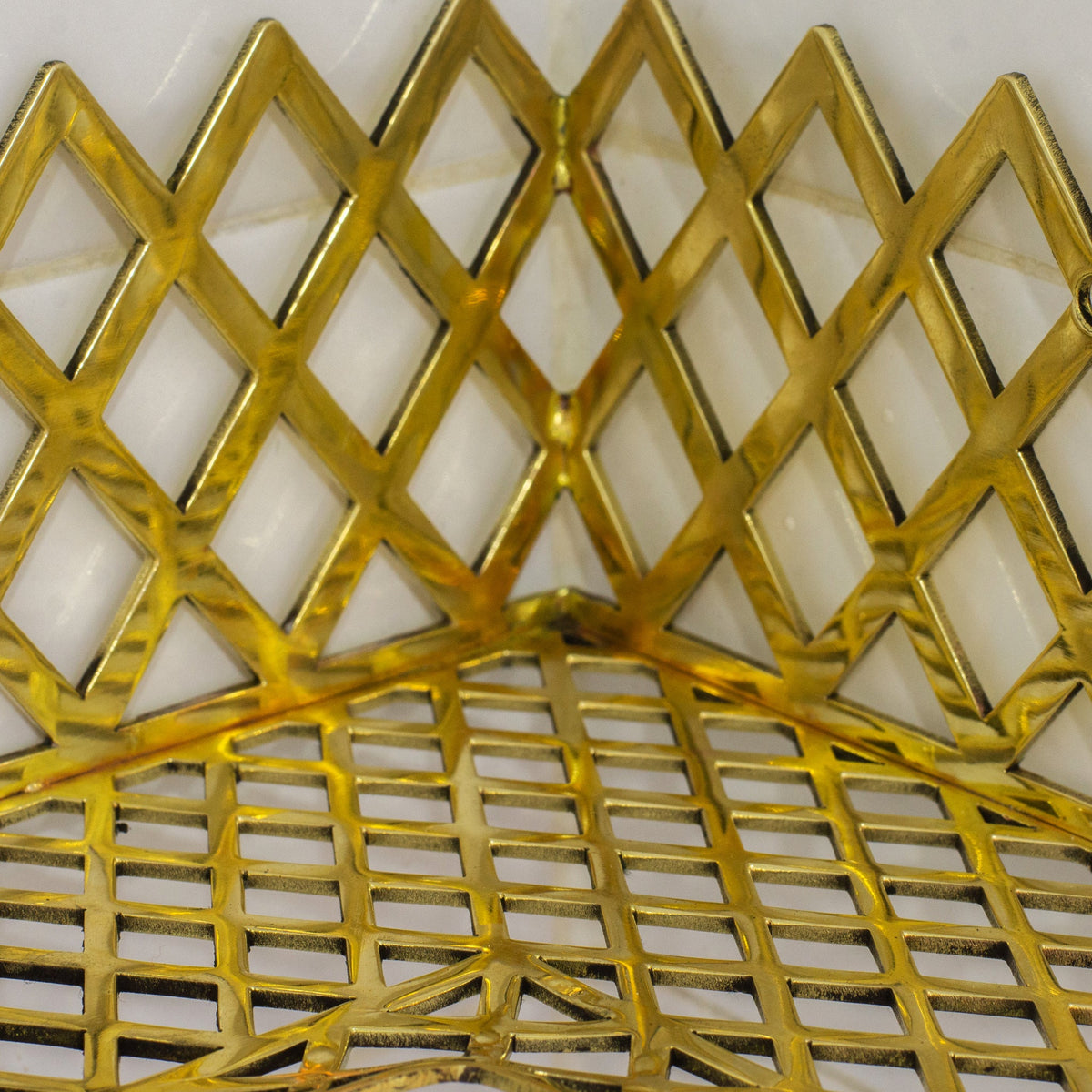 Unlacquered Brass Corner Shower Shelf Grid | Brass Floating Shower Caddy - Insideast