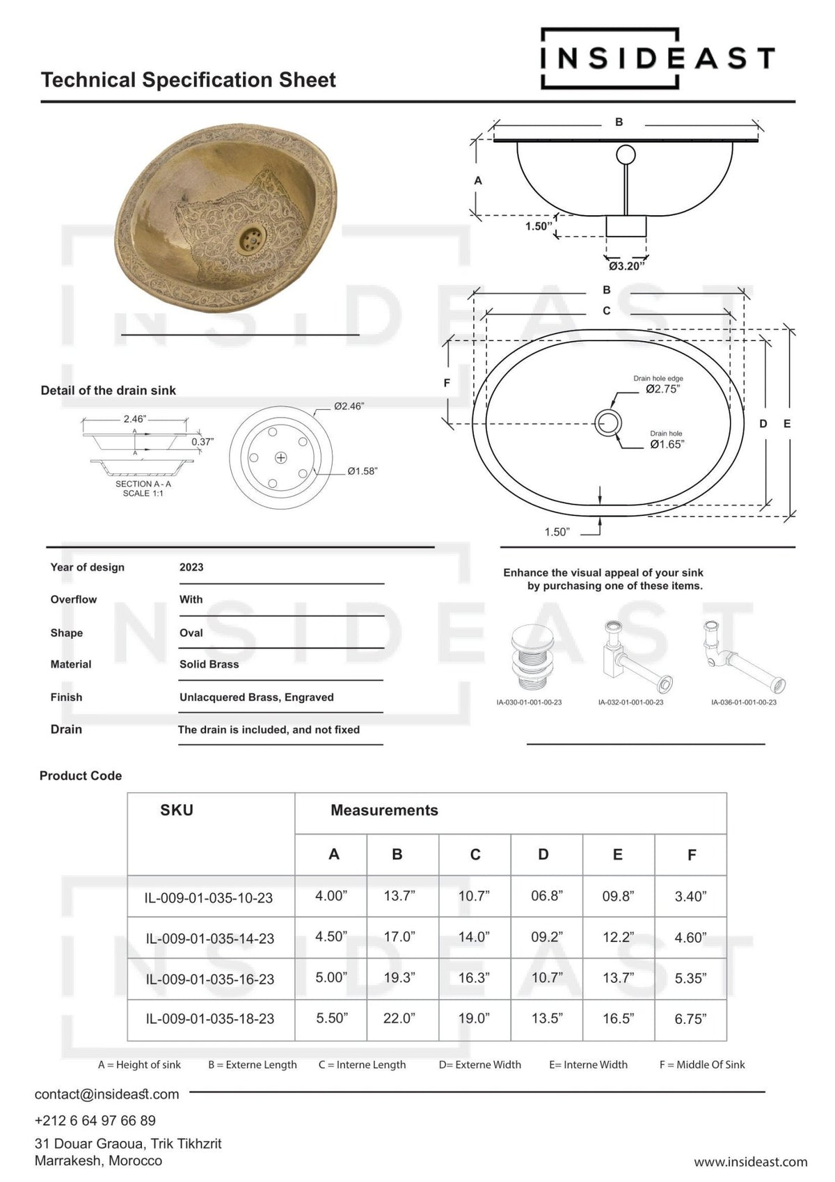 Unlacquered Brass Drop - in Sink | Bathroom Oval Sink - Insideast