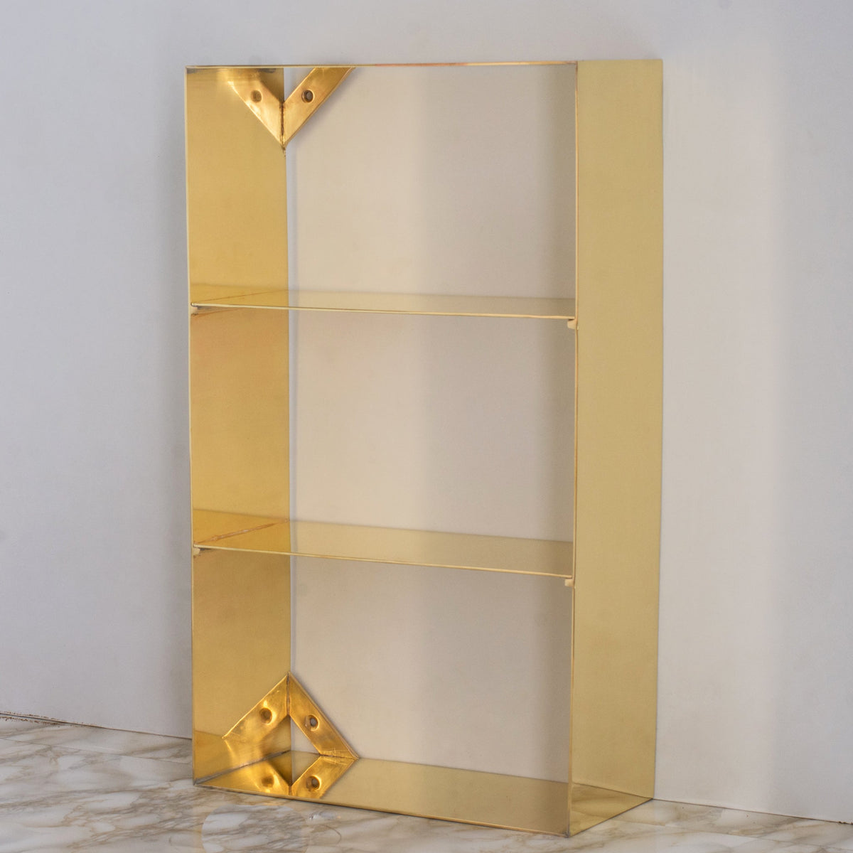 Unlacquered Brass Floating Wall Bookshelf | Brass Bookshelf Storage Cabinet - Insideast