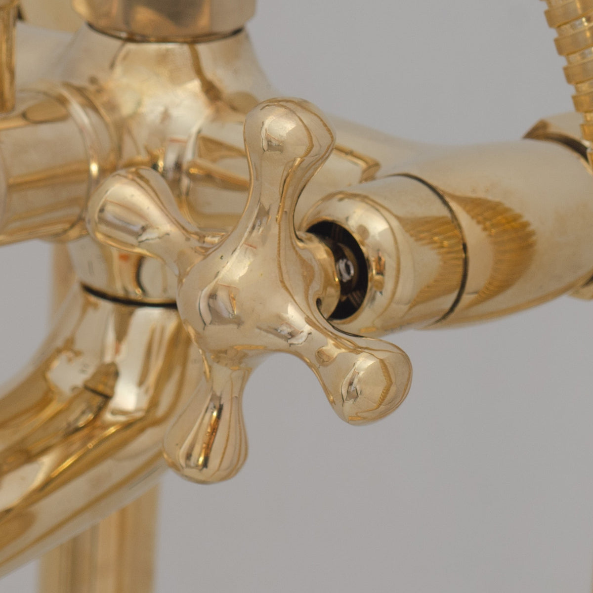 Unlacquered Brass Freestanding Tub Filler, Solid Brass Tub Faucet With Handheld, Floor Mount Bathtub Faucet - Insideast