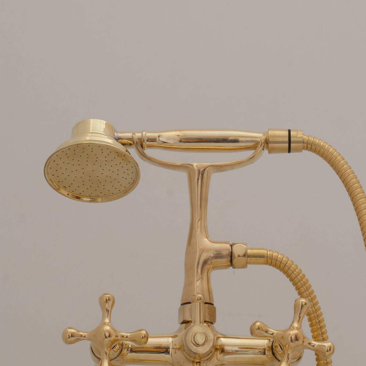Unlacquered Brass Freestanding Tub Filler, Solid Brass Tub Faucet With Handheld, Floor Mount Bathtub Faucet - Insideast