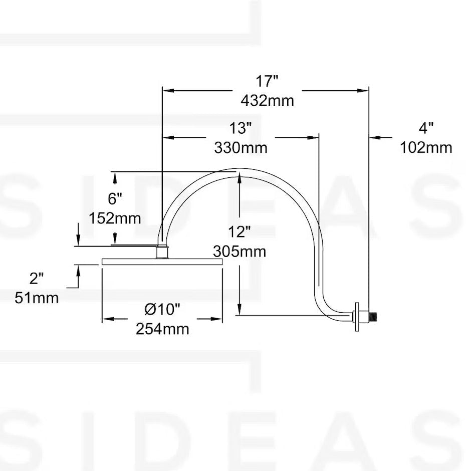 Unlacquered Brass Gooseneck Shower Arm With Rainfall Showerhead, Solid Brass Wall Mounted Shower Arm - Insideast