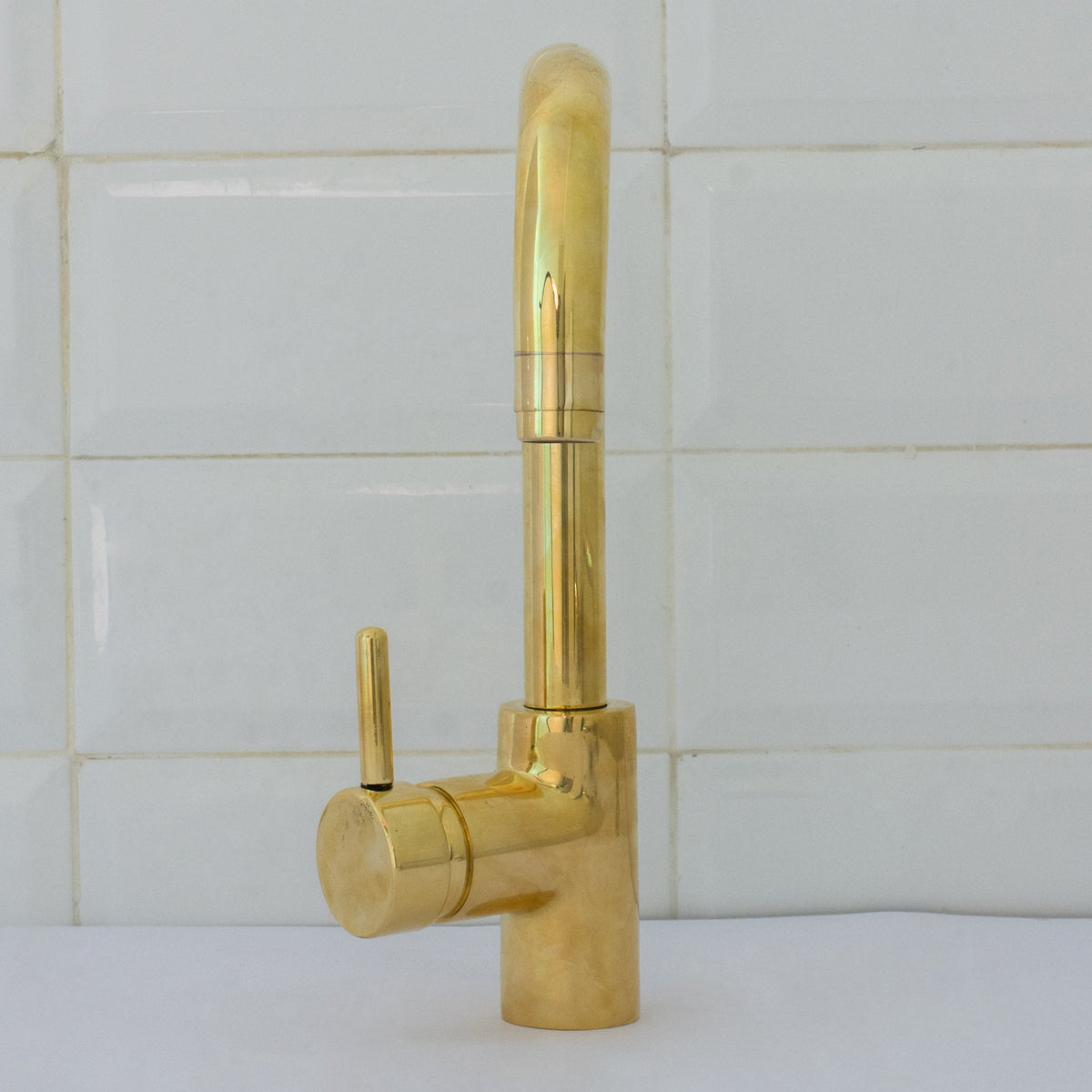 Unlacquered Brass Mixer Faucet, Single Hole Faucet Lever Handle Tap, Compact Faucet For Bathroom, Brass Short Faucet - Insideast
