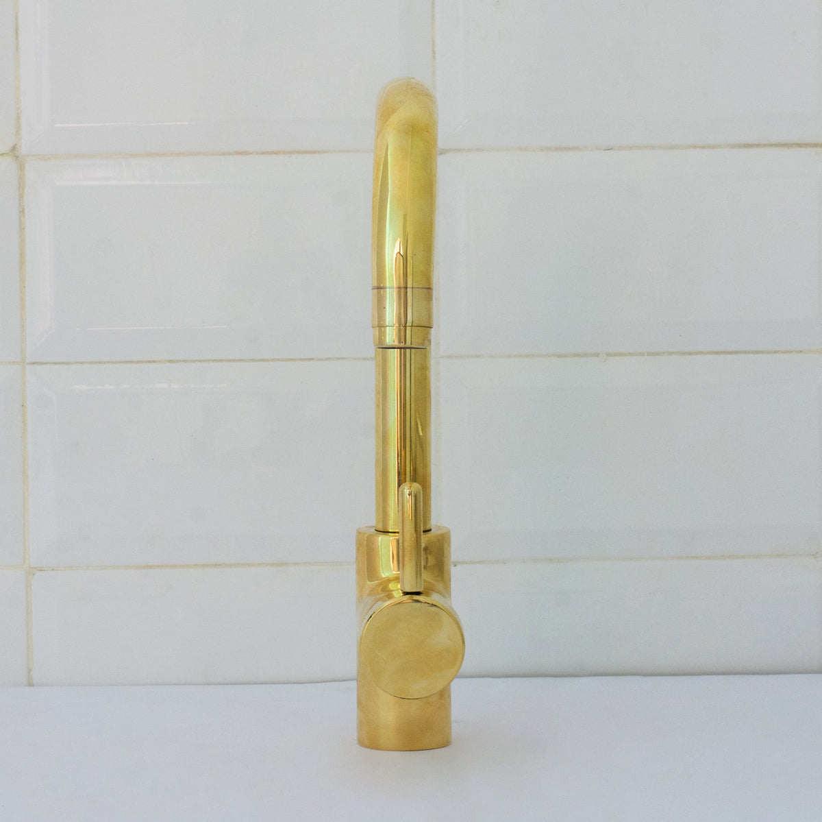 Unlacquered Brass Mixer Faucet, Single Hole Faucet Lever Handle Tap, Compact Faucet For Bathroom, Brass Short Faucet - Insideast