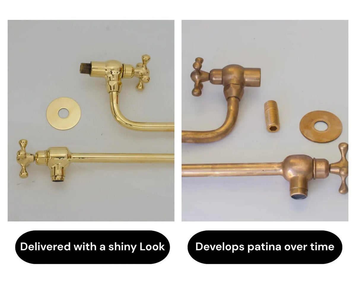Unlacquered Brass Pot Filler | Aged Brass Stove Faucet - Insideast