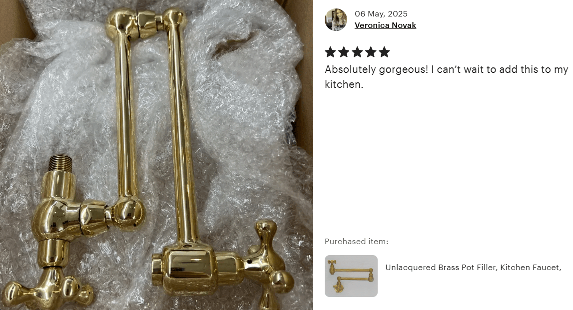 Unlacquered Brass Pot Filler, Kitchen Faucet, Aged Brass Faucet, Stove Faucet - Insideast