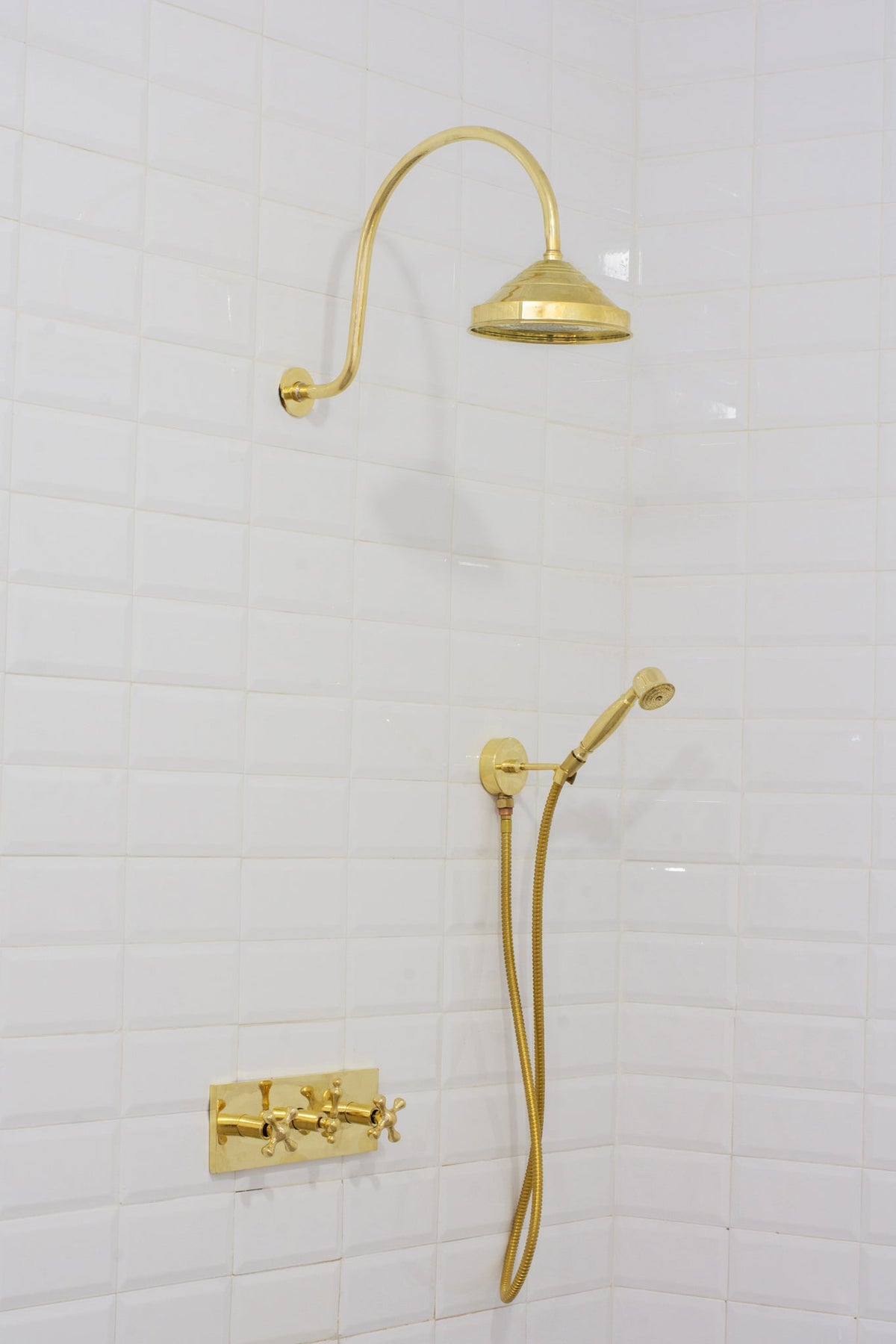 Unlacquered Brass Shower System – Built - In Showerhead with Handheld – Concealed Wall Shower Set - Insideast