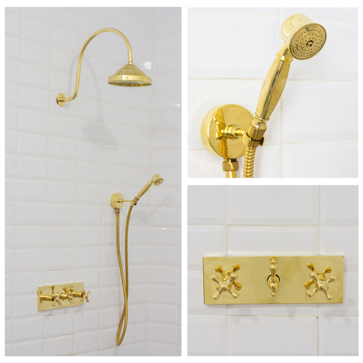Unlacquered Brass Shower System – Built - In Showerhead with Handheld – Concealed Wall Shower Set - Insideast