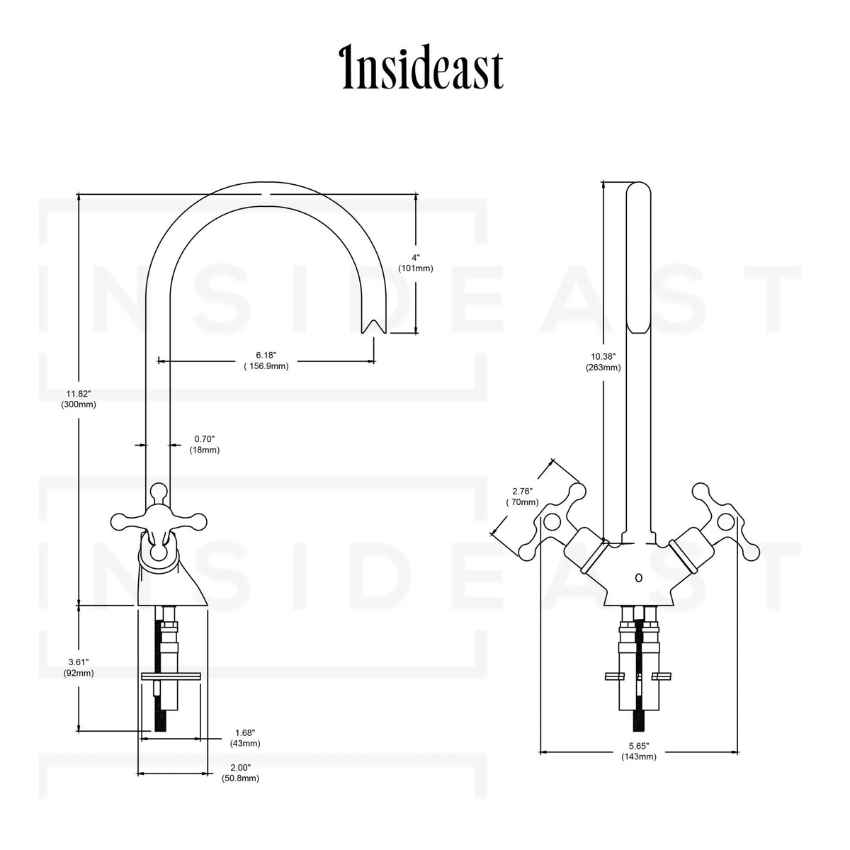 Unlacquered Brass Single - Hole Bathroom Faucet | Traditional Cross Handles - Insideast