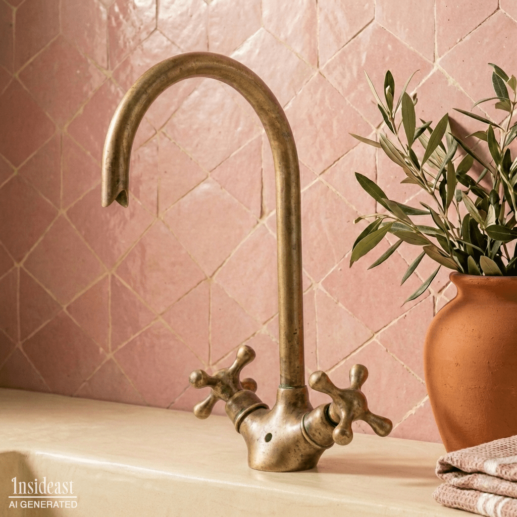 Unlacquered Brass Single - Hole Bathroom Faucet | Traditional Cross Handles - Insideast