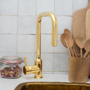 Unlacquered Brass Single Hole Kitchen Mixer Tap, Brass Single Handle Island Faucet - Insideast