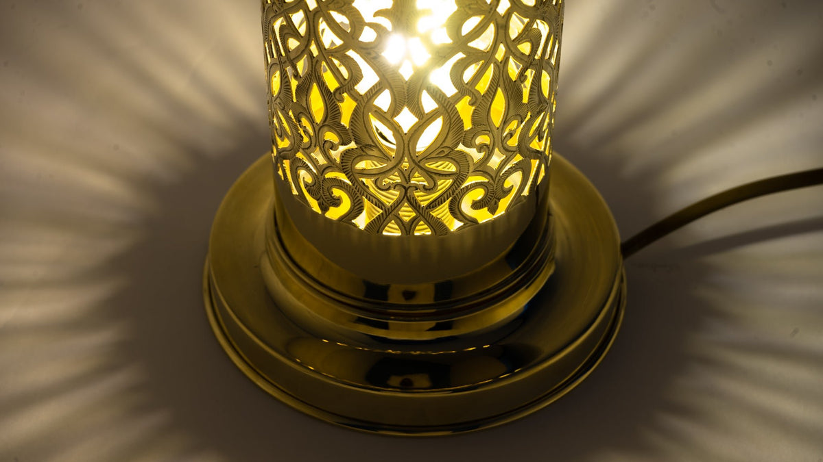 Unlacquered Brass Table Light, Pierced Bedside Lamp, Brass Cylinder Base Lamp - Insideast