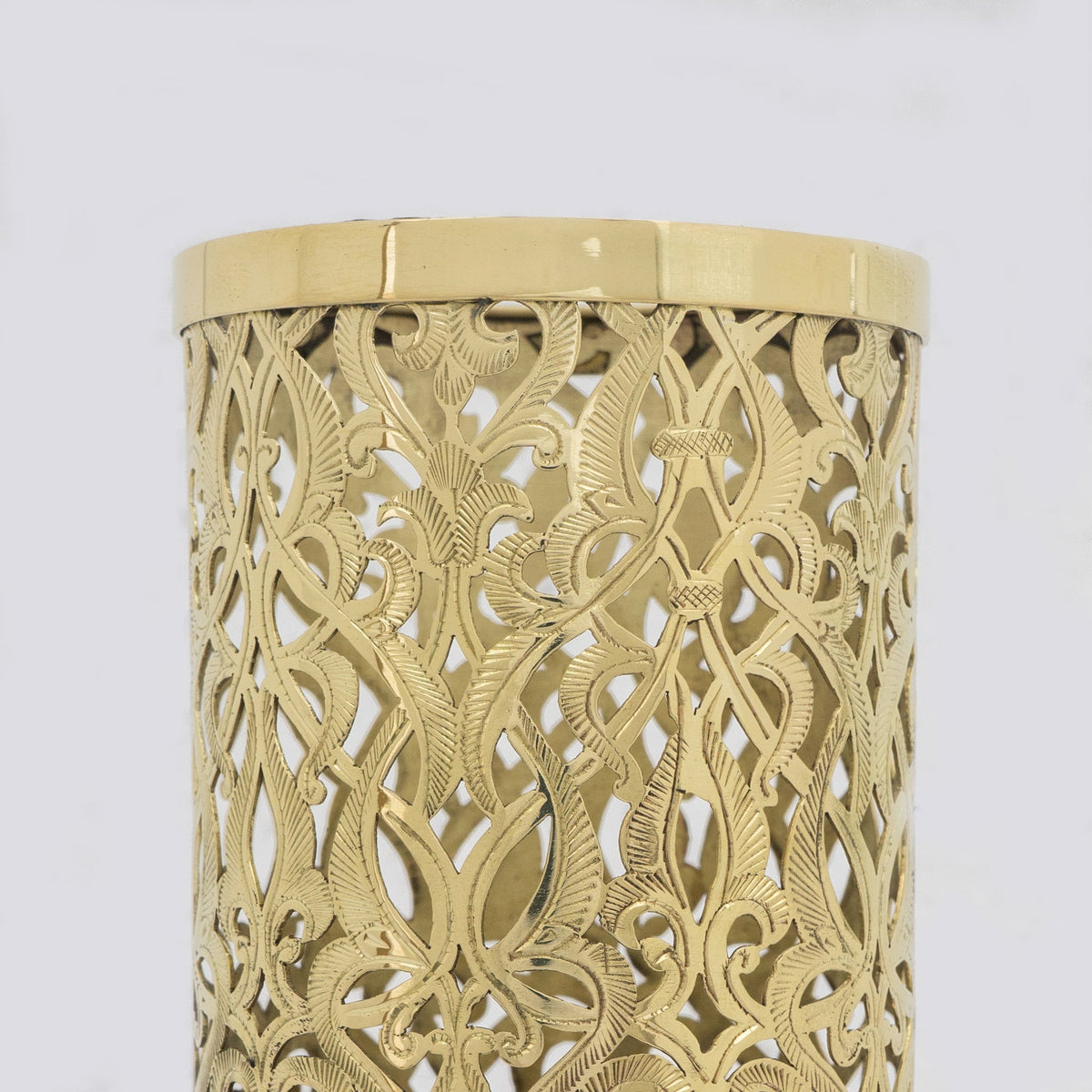 Unlacquered Brass Table Light, Pierced Bedside Lamp, Brass Cylinder Base Lamp - Insideast