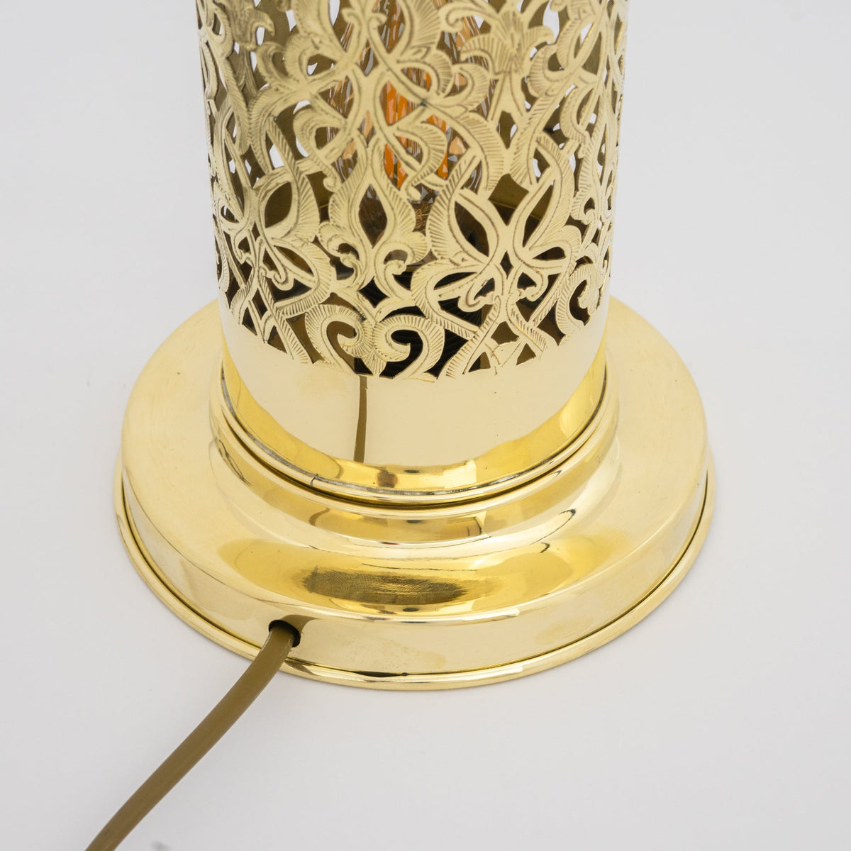 Unlacquered Brass Table Light, Pierced Bedside Lamp, Brass Cylinder Base Lamp - Insideast