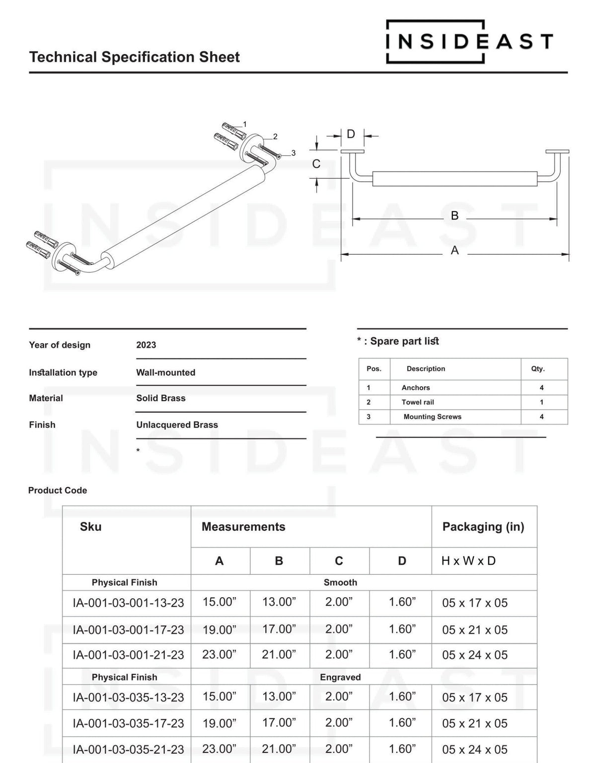 Unlacquered Brass Towel Rail – Bathroom Towel Holder - Insideast