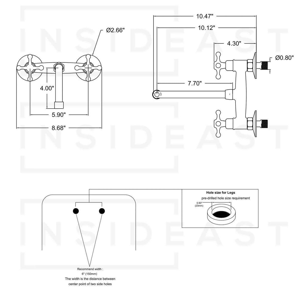 Unlacquered Brass Wall Faucet | Wall - Mounted Bridge Faucet - Insideast
