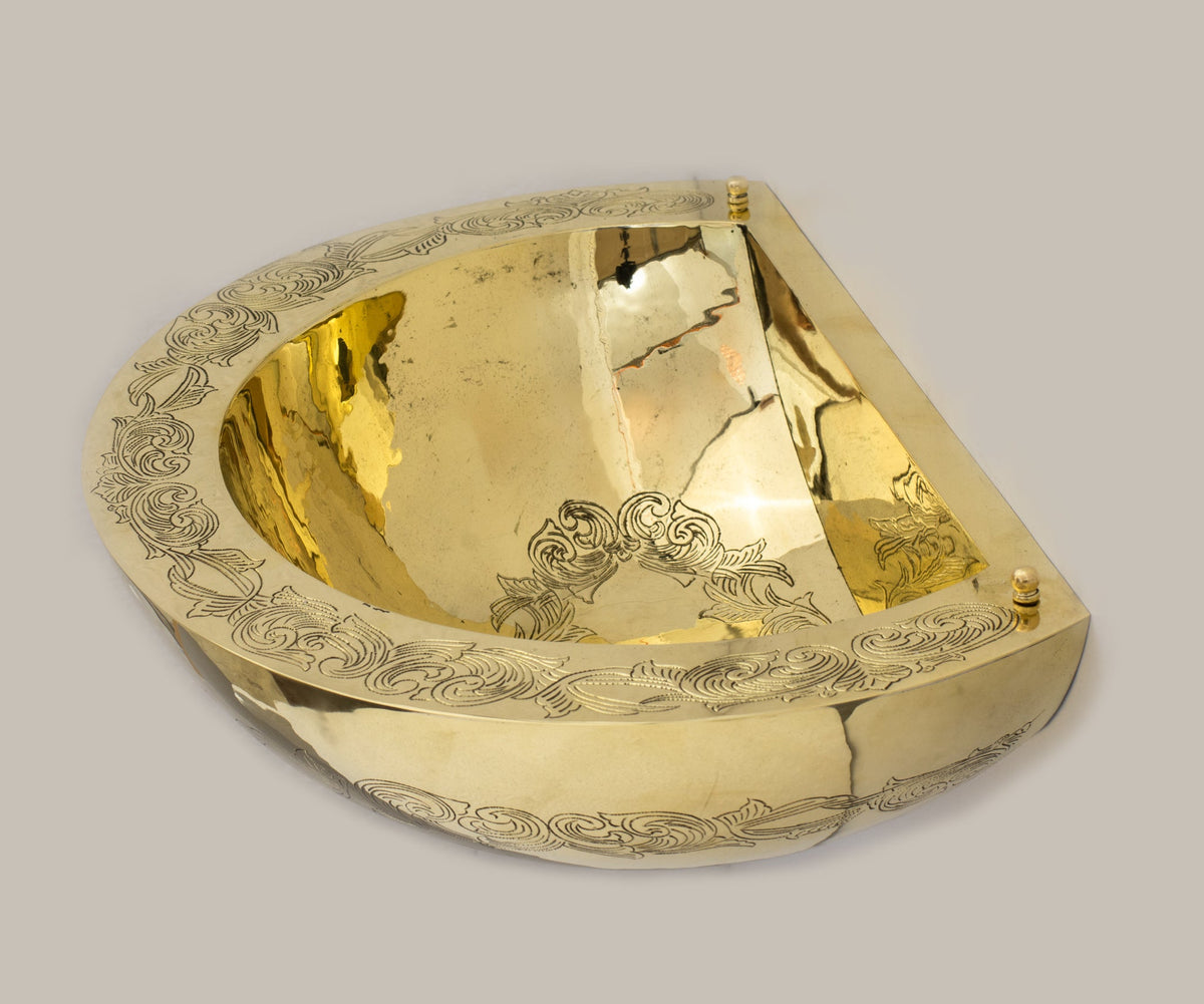 Unlacquered Brass Wall Hung Basin, Engraved Wall - Mounted Bathroom Sink - Insideast