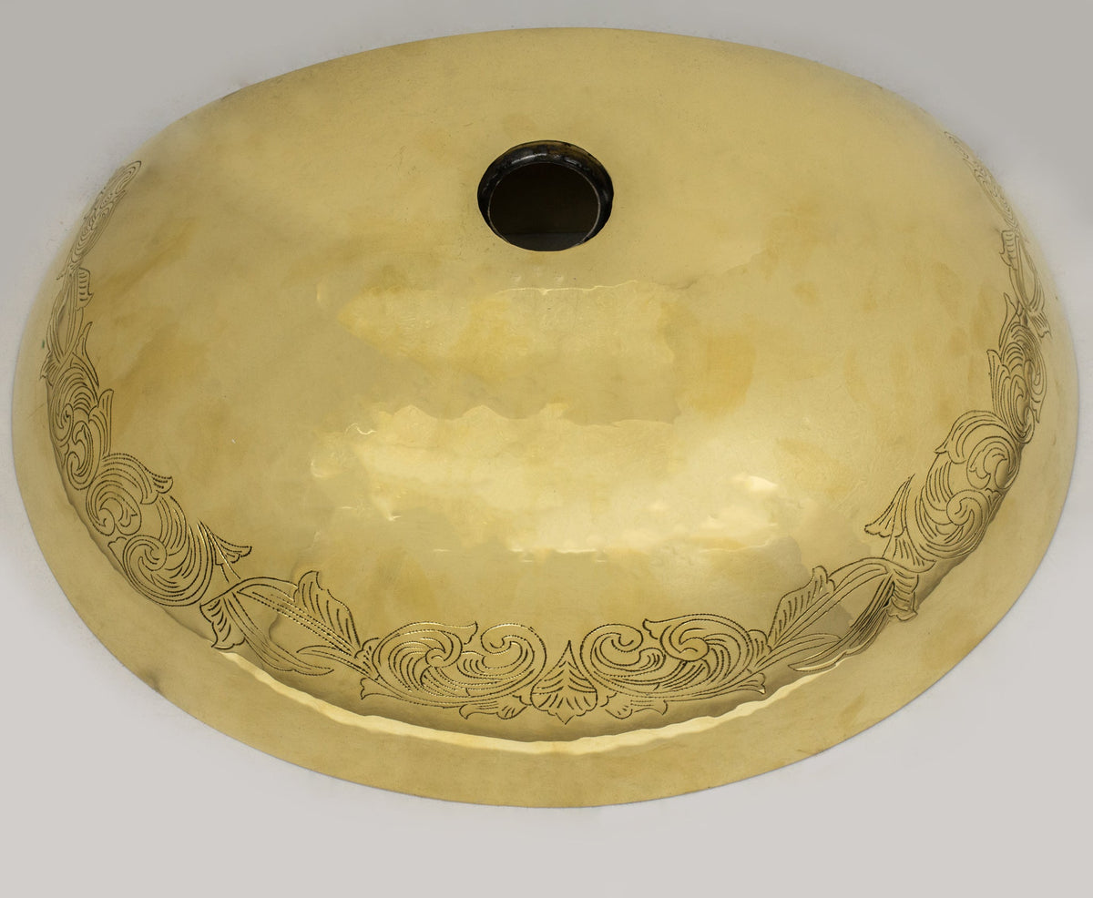 Unlacquered Brass Wall Hung Basin, Engraved Wall - Mounted Bathroom Sink - Insideast
