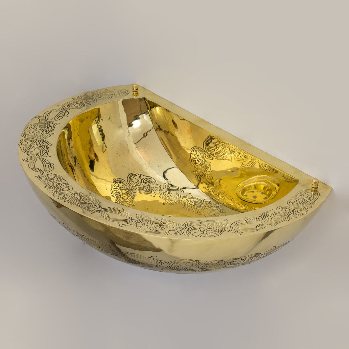 Unlacquered Brass Wall Hung Basin, Engraved Wall - Mounted Bathroom Sink - Insideast