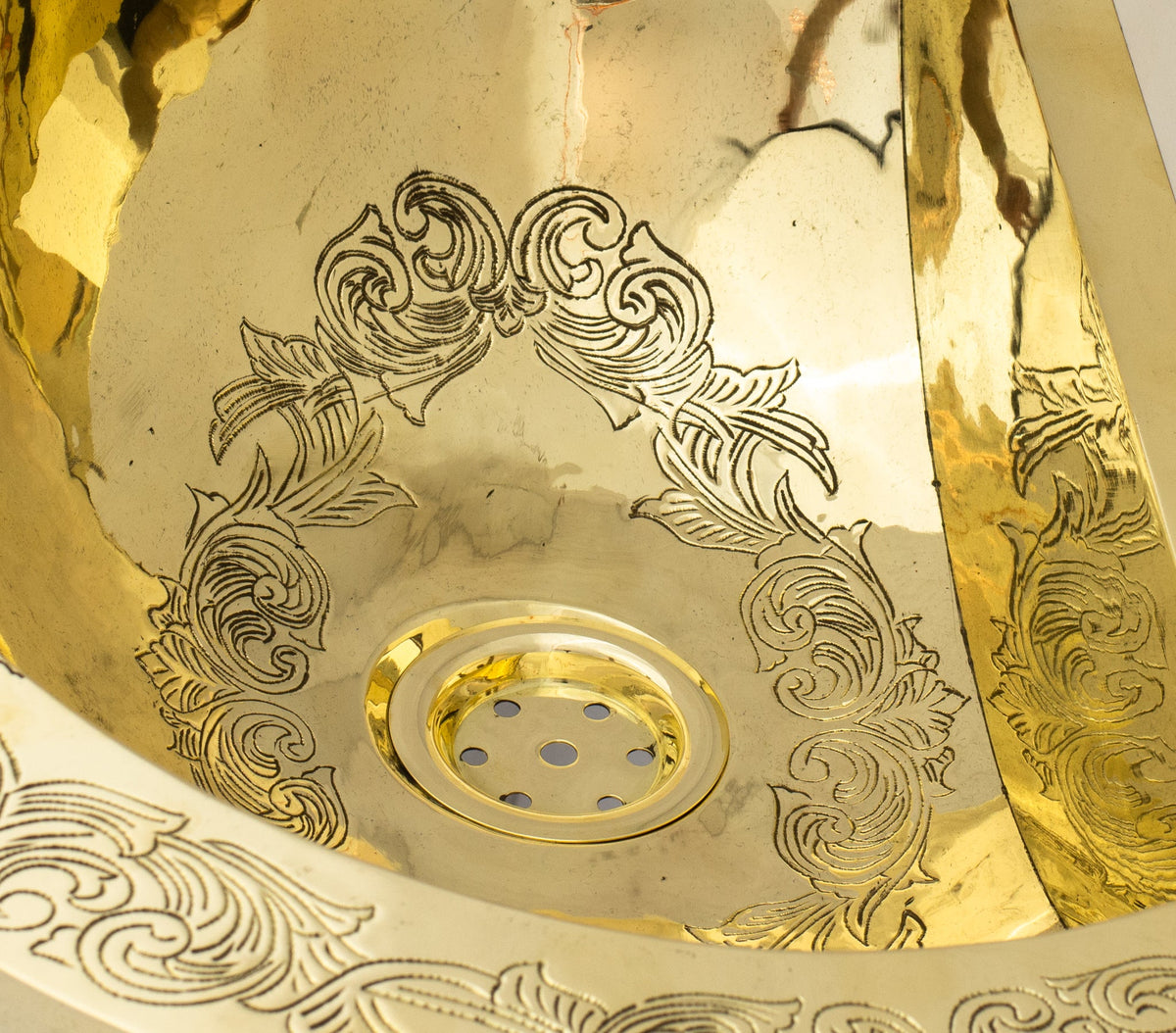 Unlacquered Brass Wall Hung Basin, Engraved Wall - Mounted Bathroom Sink - Insideast
