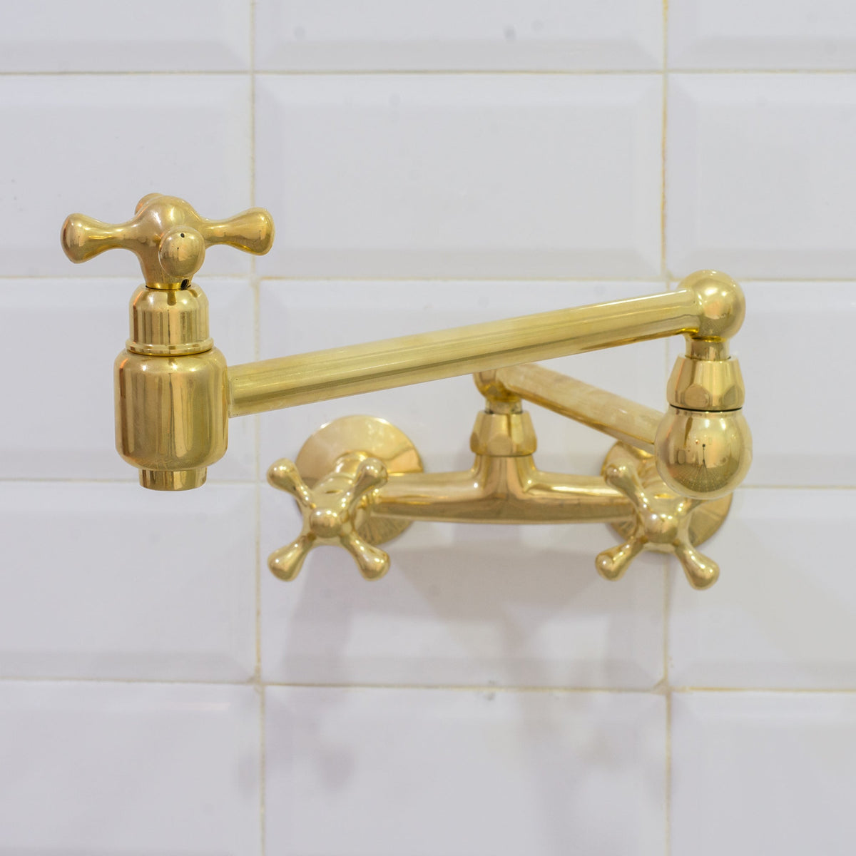 Unlacquered Brass Wall Mount Faucet, Brass Kitchen Faucet, Dual Handle Faucet - Insideast