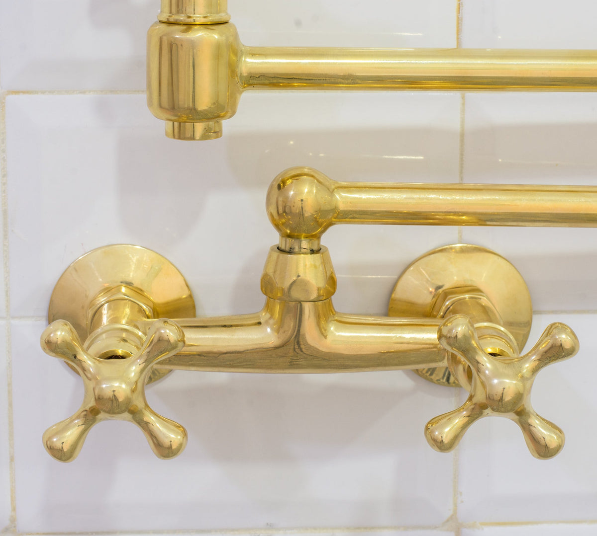 Unlacquered Brass Wall Mount Faucet, Brass Kitchen Faucet, Dual Handle Faucet - Insideast