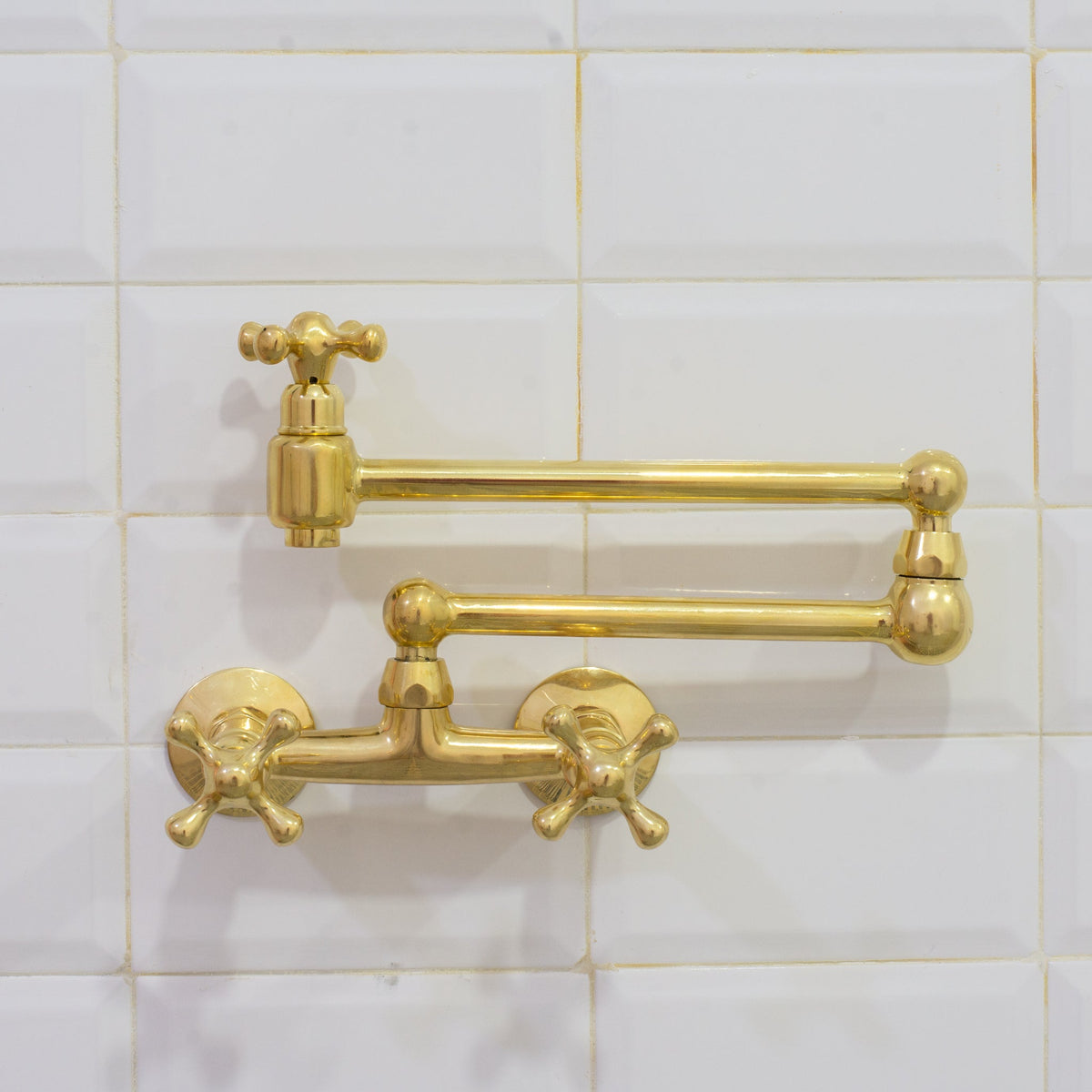 Unlacquered Brass Wall Mount Faucet, Brass Kitchen Faucet, Dual Handle Faucet - Insideast