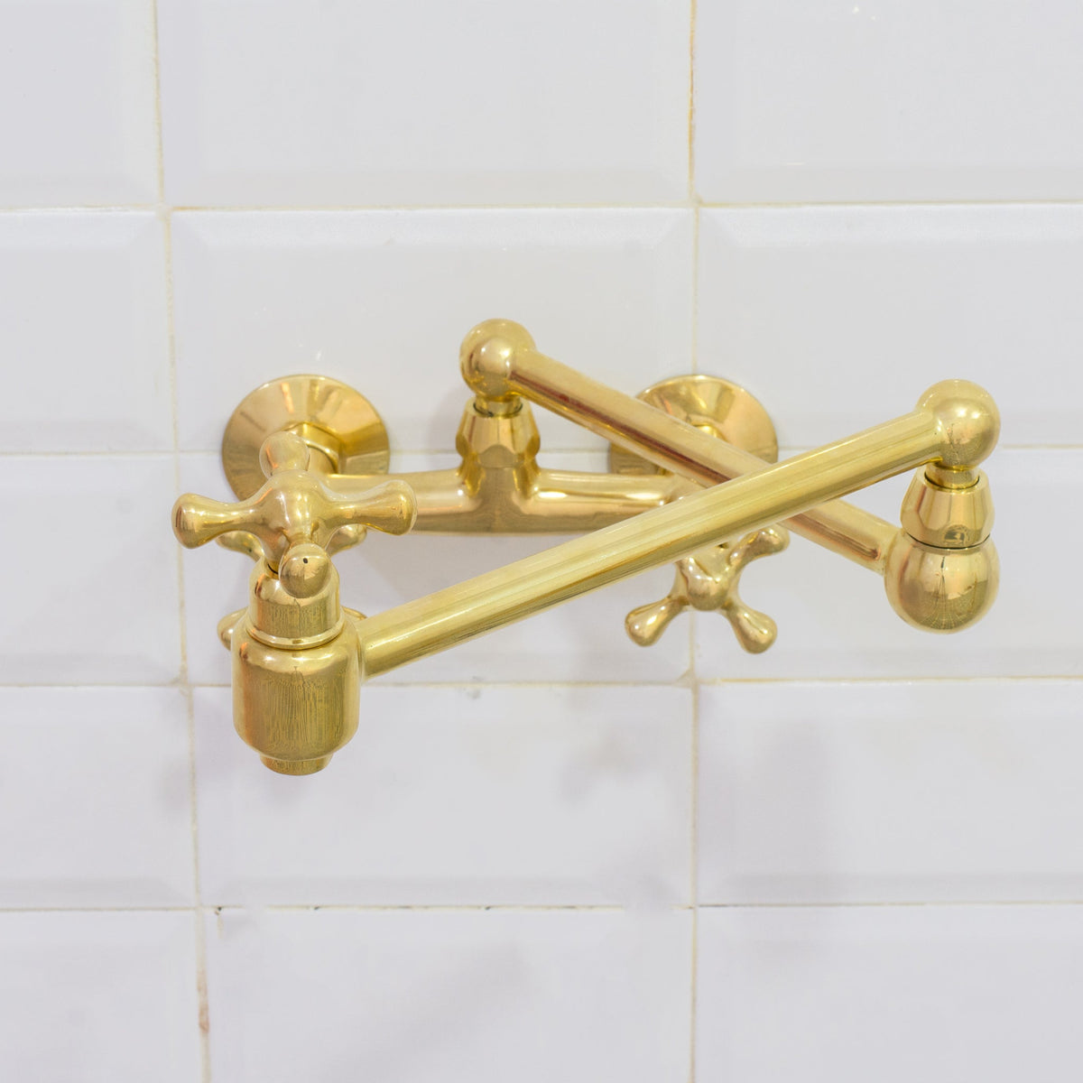 Unlacquered Brass Wall Mount Faucet, Brass Kitchen Faucet, Dual Handle Faucet - Insideast