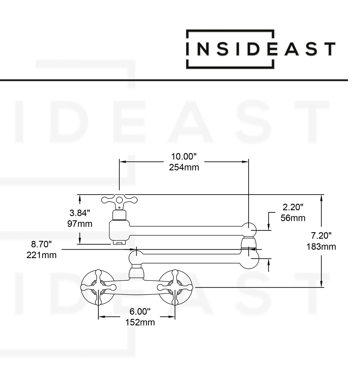 Unlacquered Brass Wall Mount Faucet, Brass Kitchen Faucet, Dual Handle Faucet - Insideast