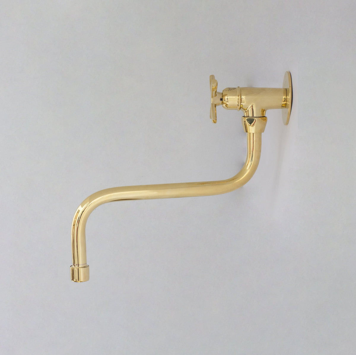 Unlacquered Brass Wall Mount Stove Faucet, Brass Pot Filler Faucet With Swiveling Neck - Insideast