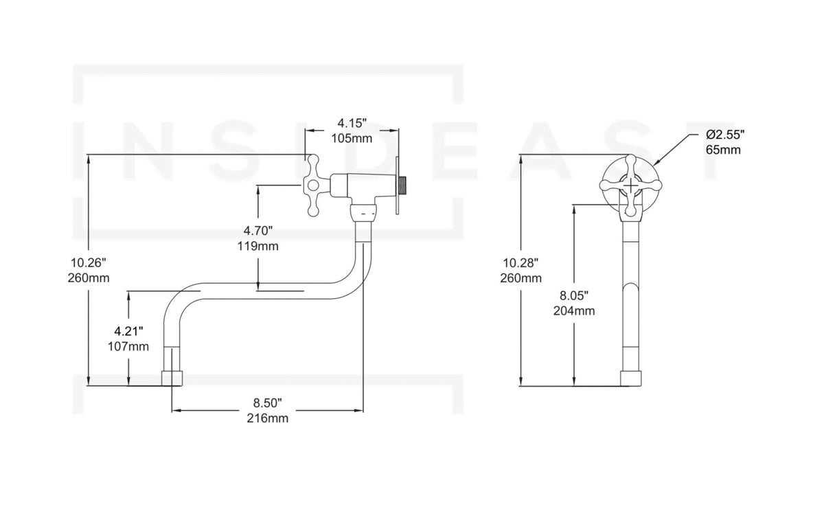Unlacquered Brass Wall Mount Stove Faucet, Brass Pot Filler Faucet With Swiveling Neck - Insideast