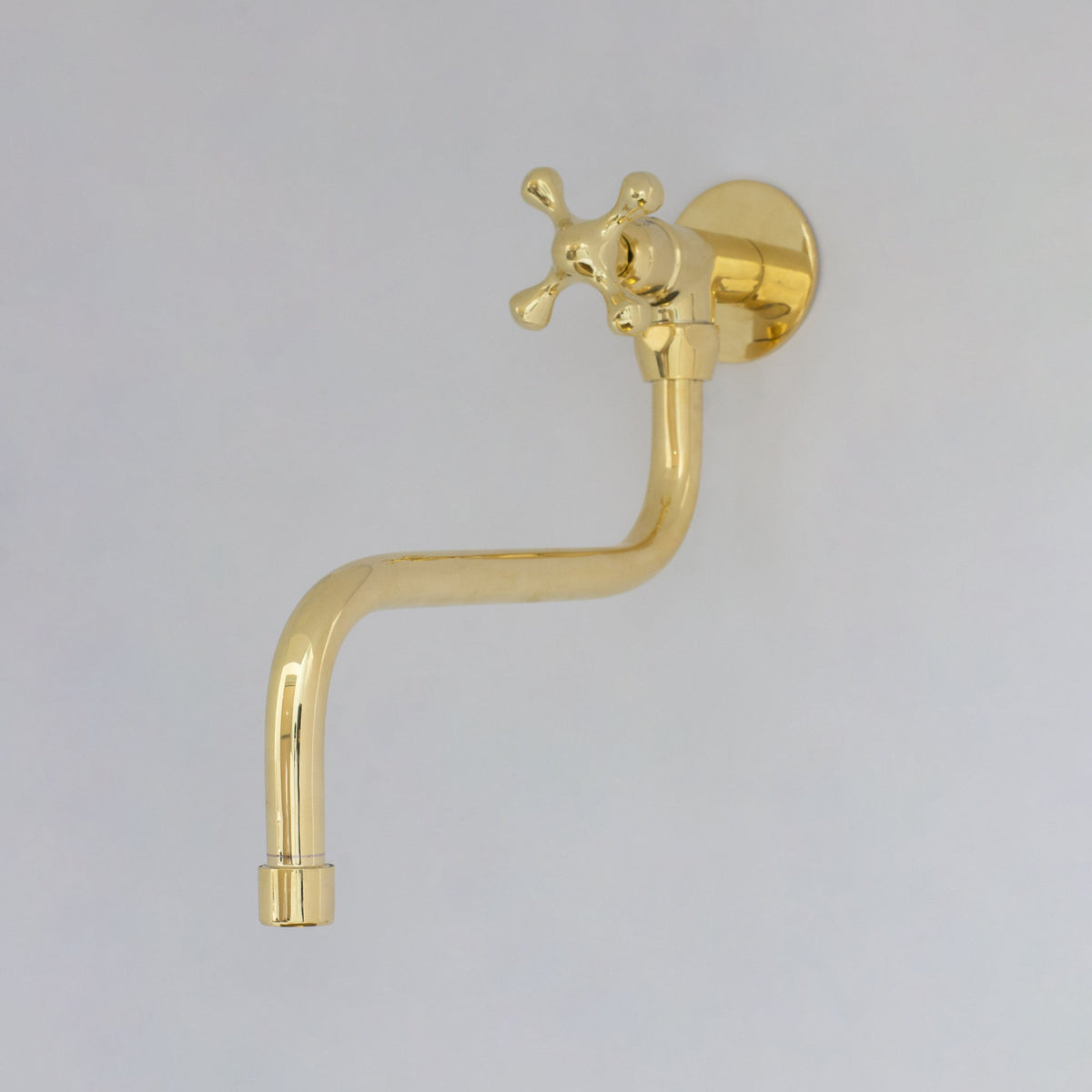 Unlacquered Brass Wall Mount Stove Faucet, Brass Pot Filler Faucet With Swiveling Neck - Insideast
