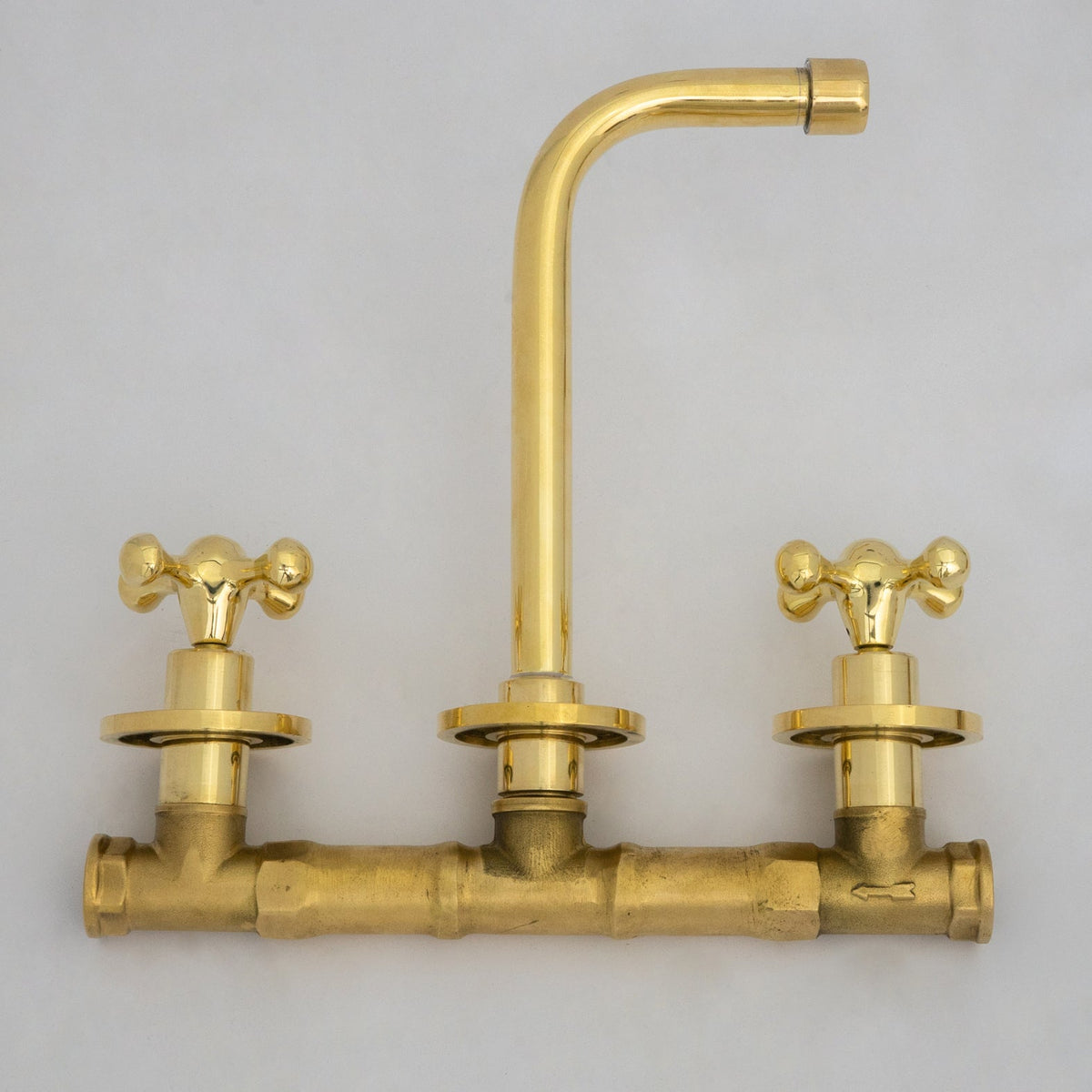 Unlacquered Brass Wall Mounted Bathroom Vessel Sink, Built In Vanity Faucet With Cross Handles - Insideast