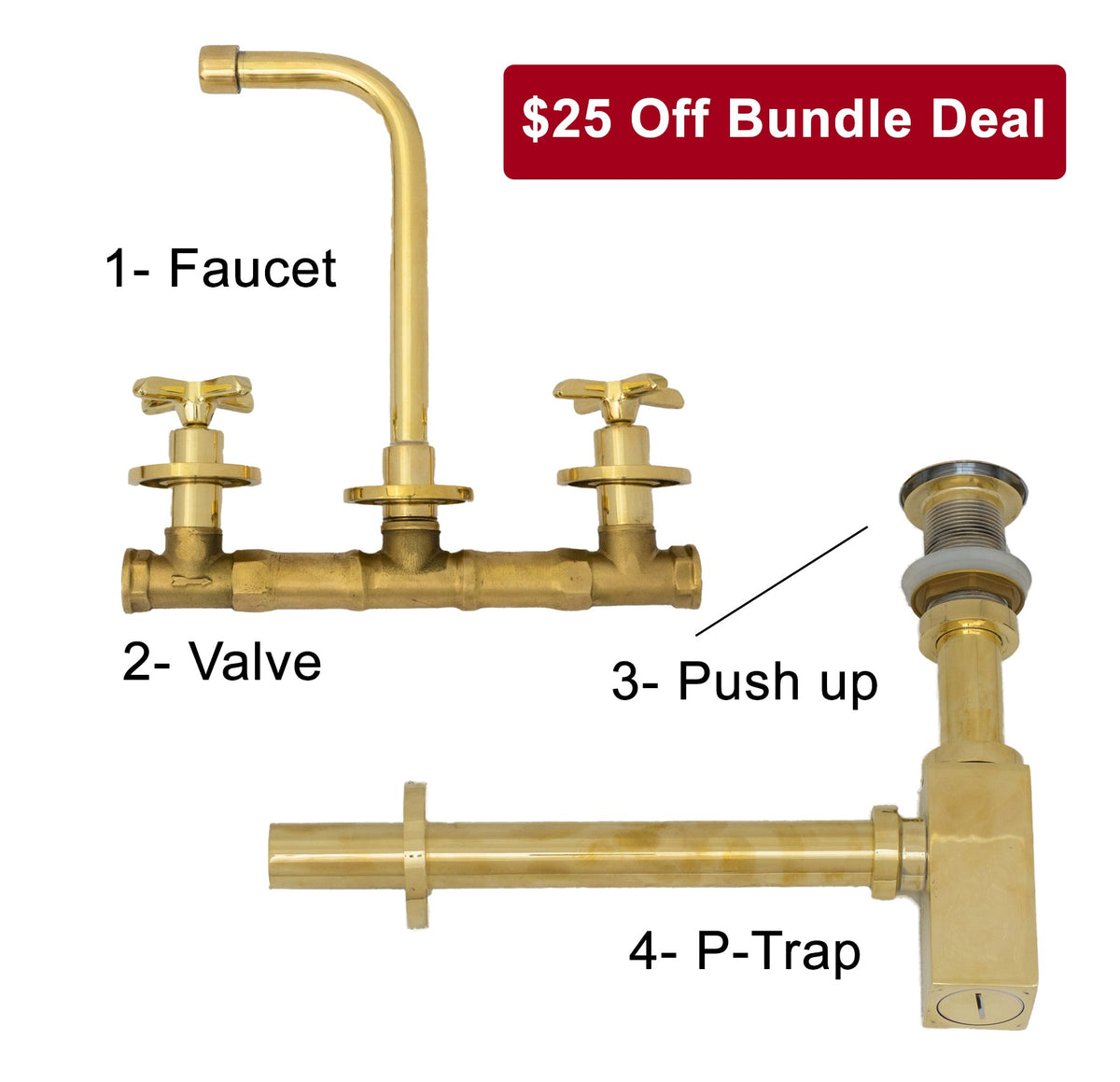 Unlacquered Brass Wall Mounted Bathroom Vessel Sink, Built In Vanity Faucet With Cross Handles - Insideast