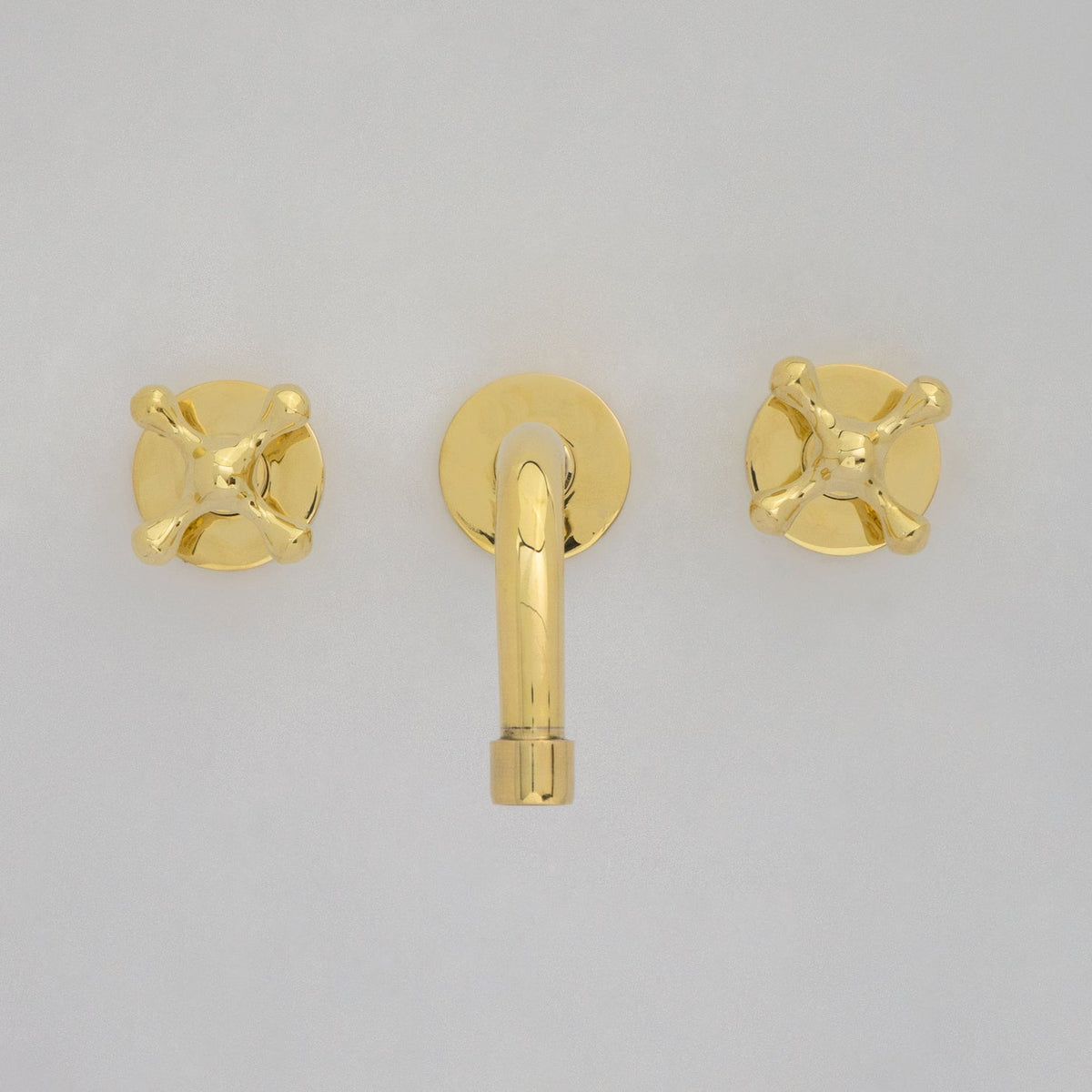 Unlacquered Brass Wall Mounted Bathroom Vessel Sink, Built In Vanity Faucet With Cross Handles - Insideast