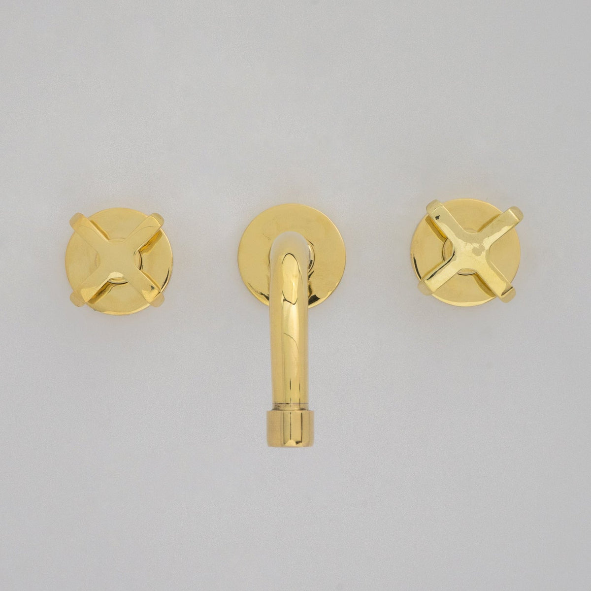 Unlacquered Brass Wall Mounted Bathroom Vessel Sink, Built In Vanity Faucet With Cross Handles - Insideast