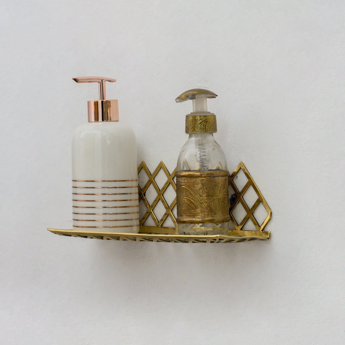 Unlacquered Brass Wall Shelf for Shower, Brass Floating Grid Shelf, Shower Draining Shelf - Insideast