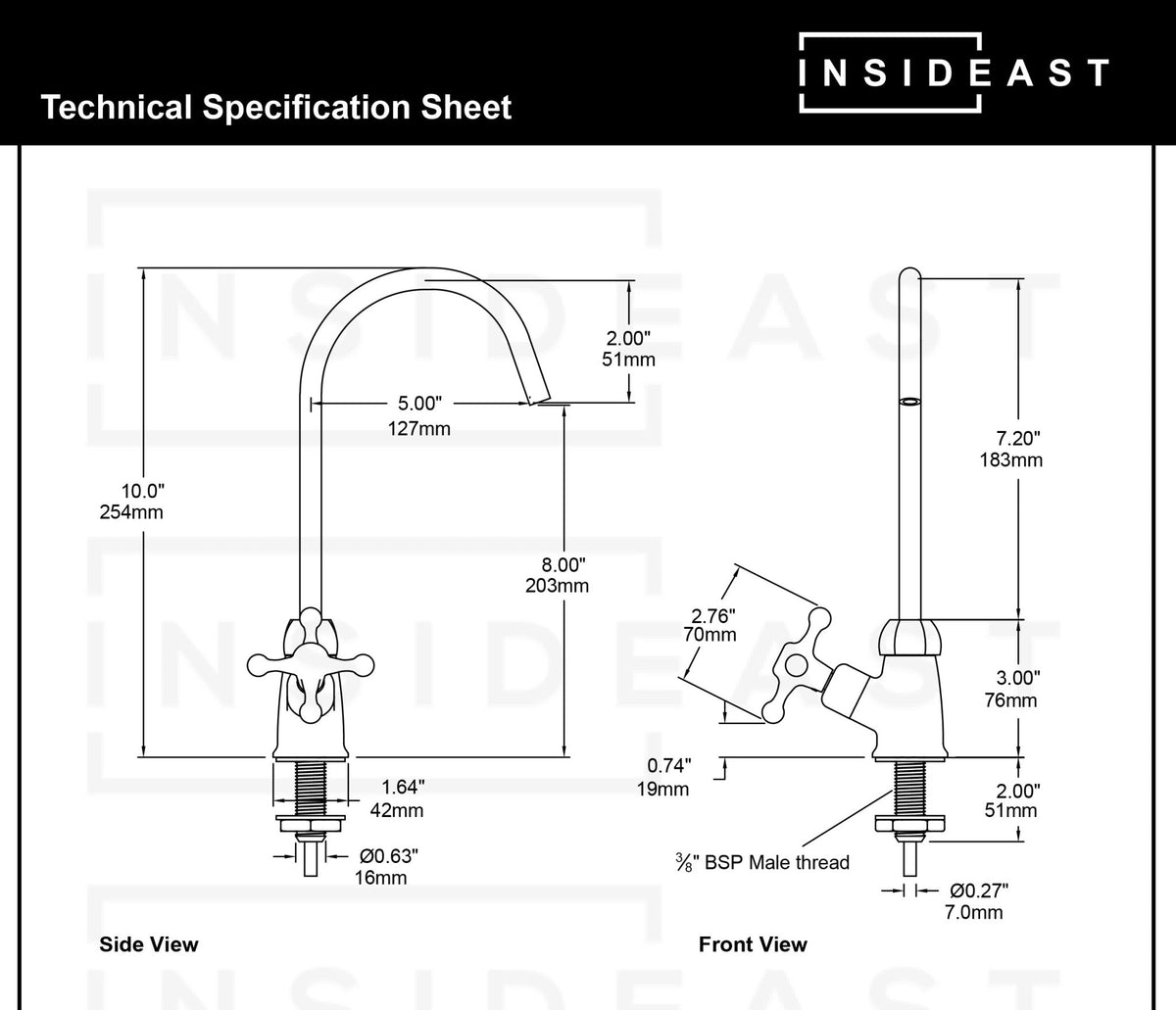 Unlacquered Brass Water Dispenser Kitchen Faucet | Single Hole Cold Water Tap - Insideast
