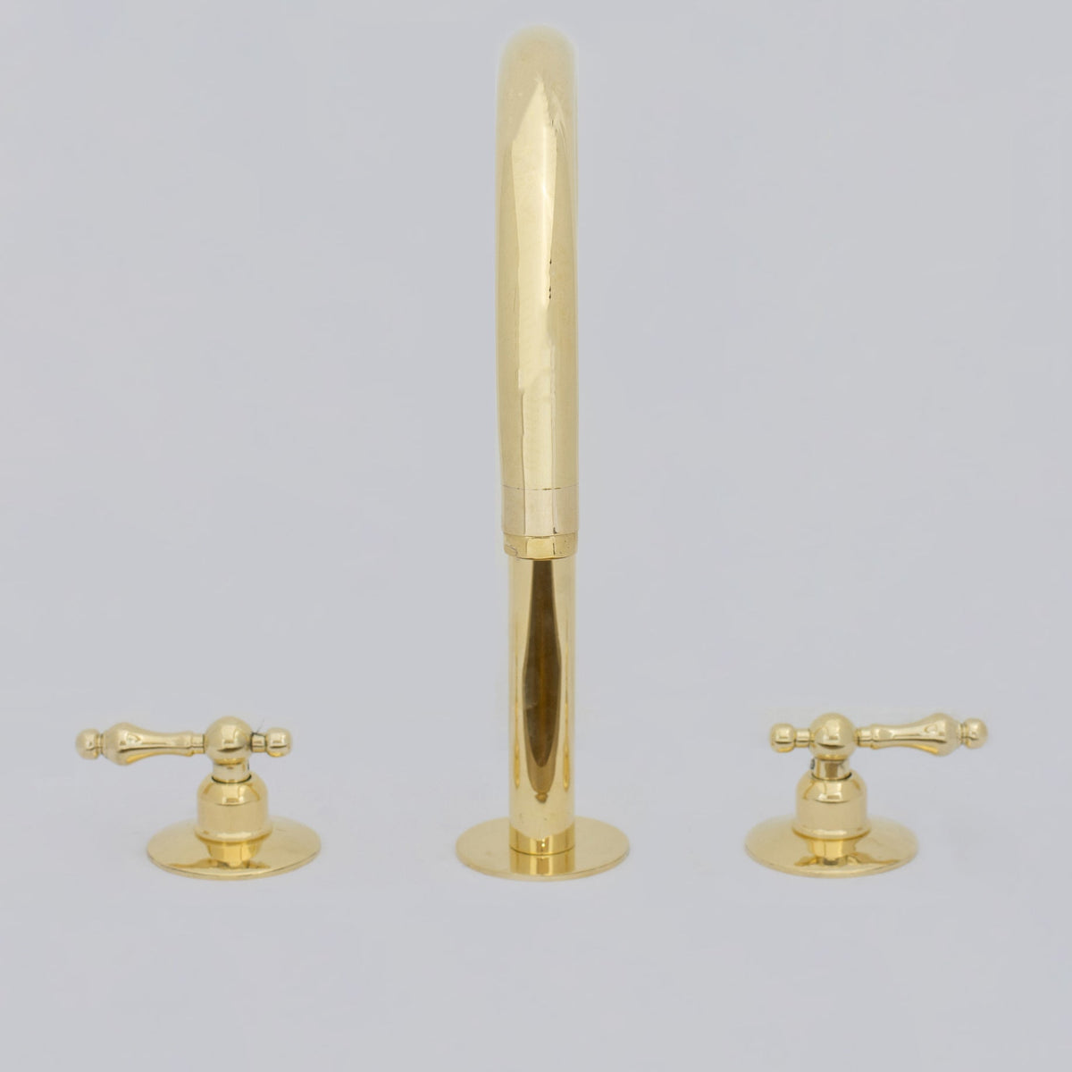 Unlacquered Brass Widespread Kitchen Faucet, Solid Brass 3 - Holes Deck Mount Faucet, Simple Cross Handles - Insideast
