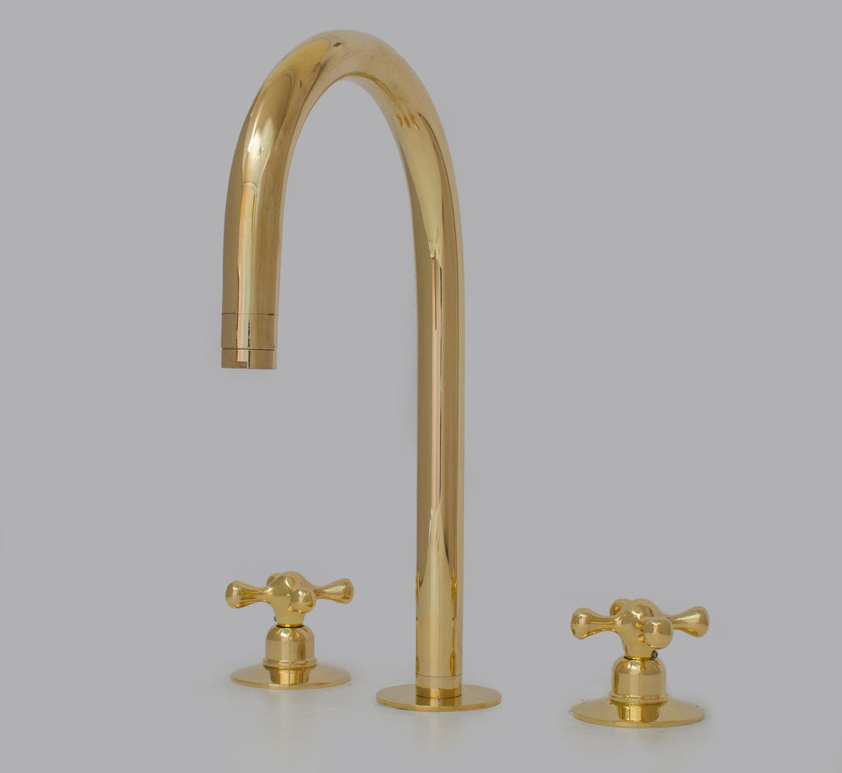 Unlacquered Brass Widespread Kitchen Faucet, Solid Brass 3 - Holes Deck Mount Faucet, Simple Cross Handles - Insideast