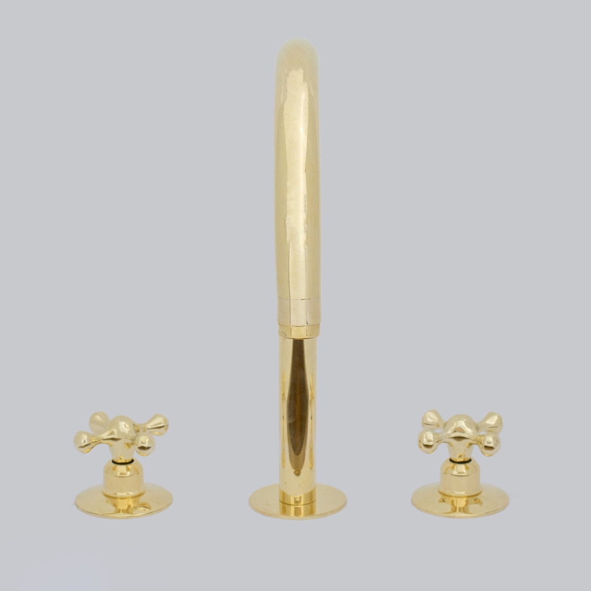 Unlacquered Brass Widespread Kitchen Faucet, Solid Brass 3 - Holes Deck Mount Faucet, Simple Cross Handles - Insideast