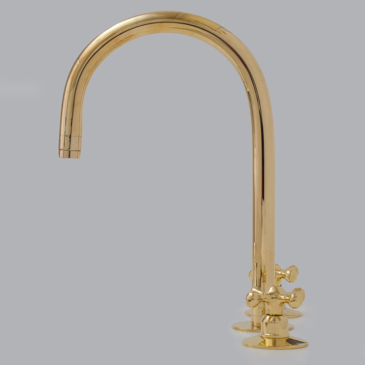 Unlacquered Brass Widespread Kitchen Faucet, Solid Brass 3 - Holes Deck Mount Faucet, Simple Cross Handles - Insideast