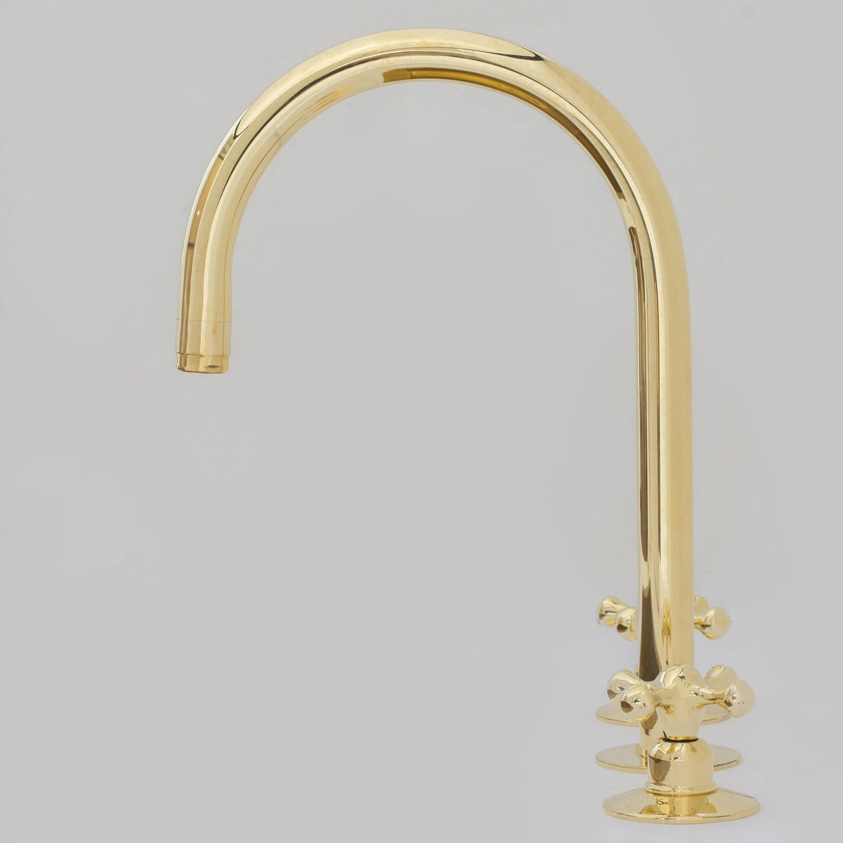 Unlacquered Brass Widespread Kitchen Faucet, Solid Brass 3 - Holes Deck Mount Faucet, Simple Cross Handles - Insideast