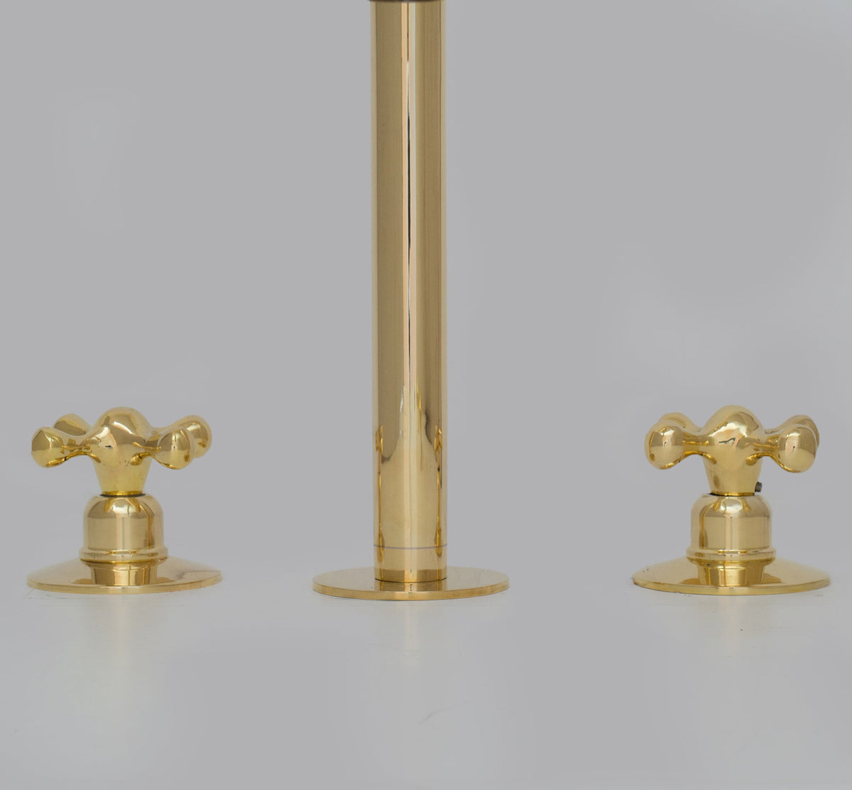 Unlacquered Brass Widespread Kitchen Faucet, Solid Brass 3 - Holes Deck Mount Faucet, Simple Cross Handles - Insideast