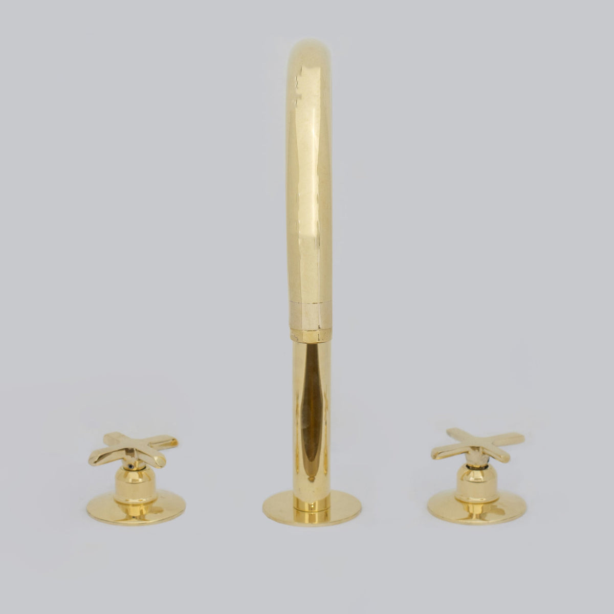 Unlacquered Brass Widespread Kitchen Faucet, Solid Brass 3 - Holes Deck Mount Faucet, Simple Cross Handles - Insideast