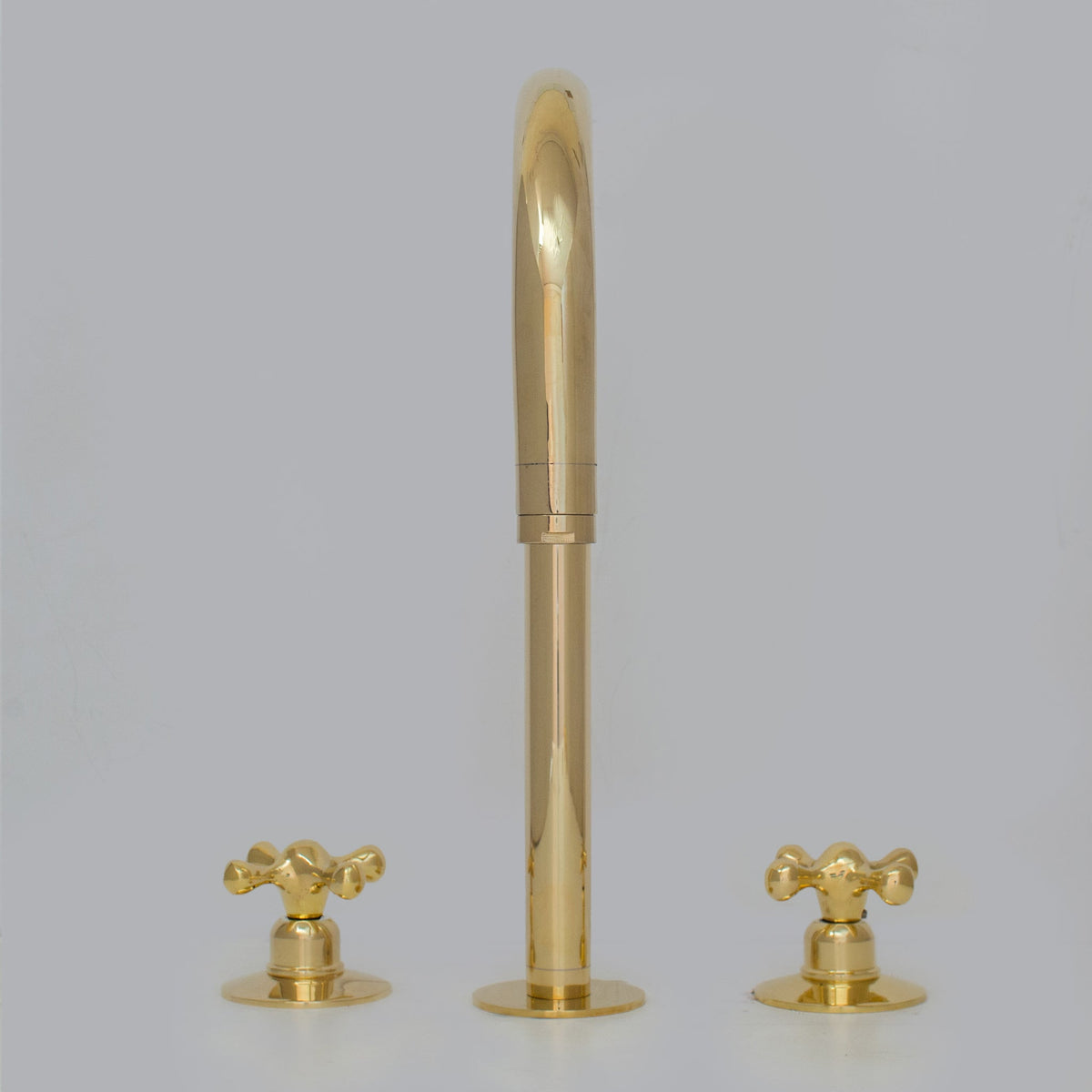 Unlacquered Brass Widespread Kitchen Faucet, Solid Brass 3 - Holes Deck Mount Faucet, Simple Cross Handles - Insideast