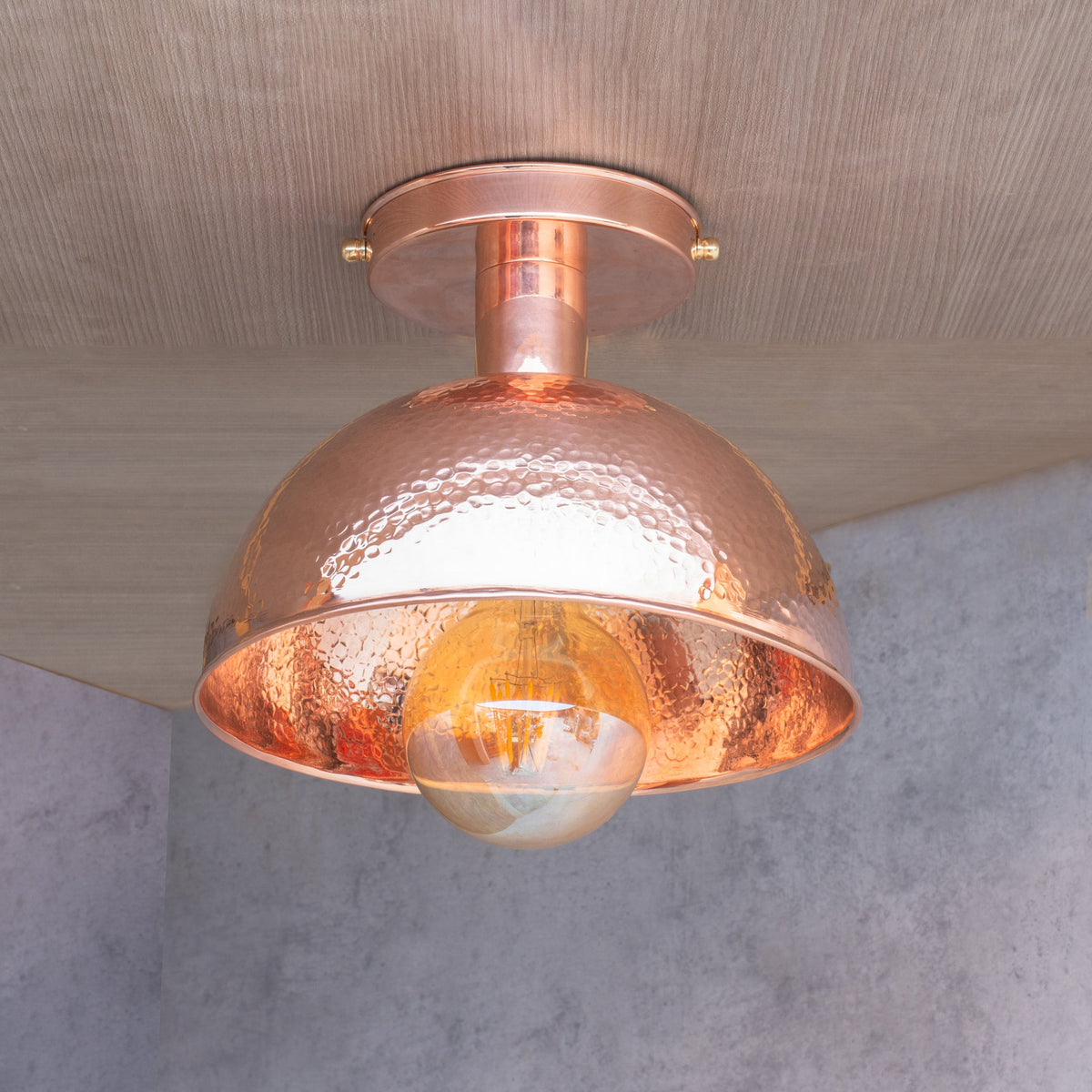 Unlacquered Copper Ceiling Light, Hammered Copper Flush Mount Light, Copper Ceiling Pendant - Insideast