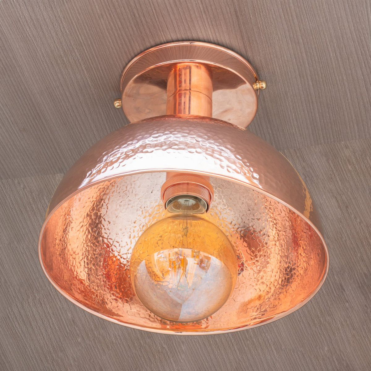 Unlacquered Copper Ceiling Light, Hammered Copper Flush Mount Light, Copper Ceiling Pendant - Insideast