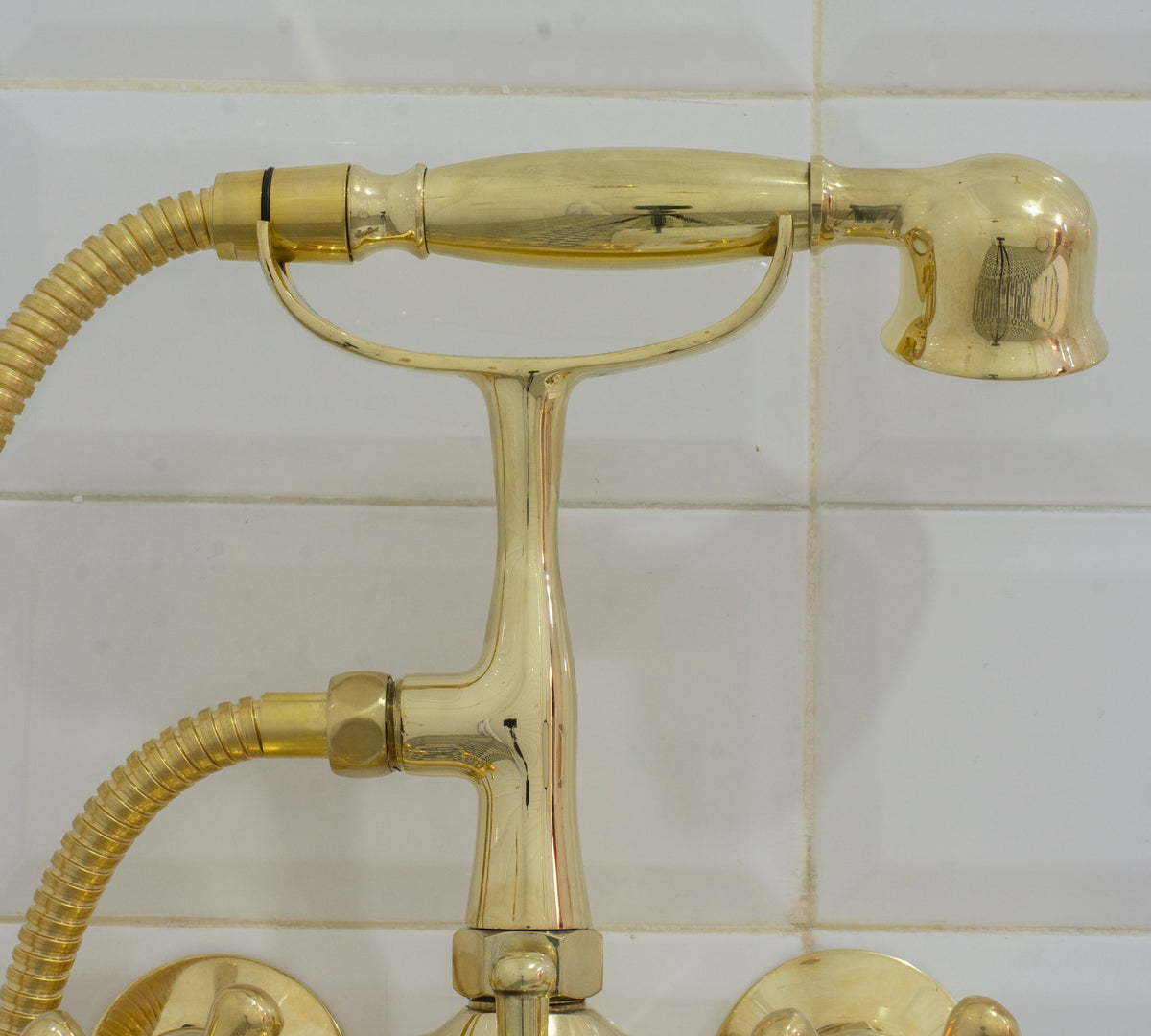 Unlacquered Solid Brass Telephone Tub Filler with Handheld - Insideast